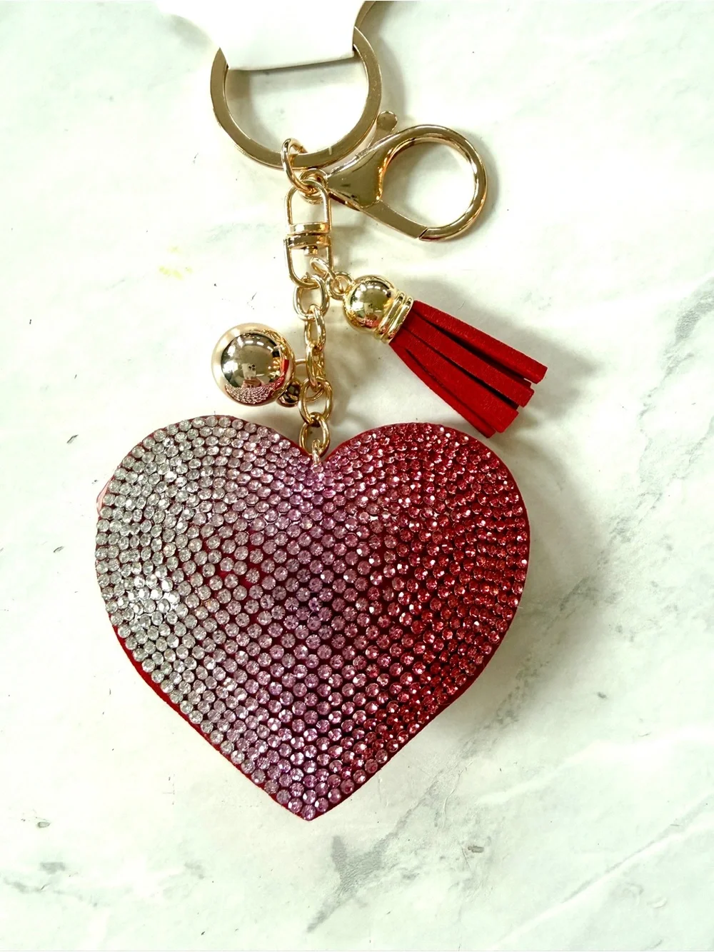 💖 NWT Bling Ombre Rhinestone Puffy Heart Keychain / Purse Bag Charm 💖